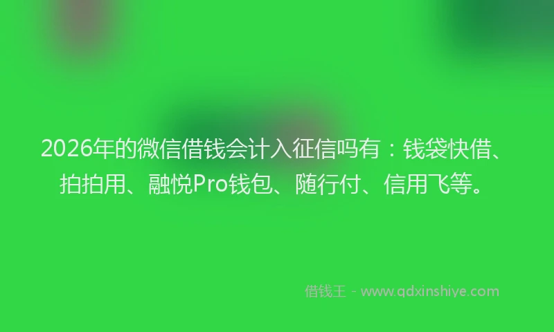 2026年的微信借钱会计入征信吗有：钱袋快借、拍拍用、融悦Pro钱包、随行付、信用飞等。