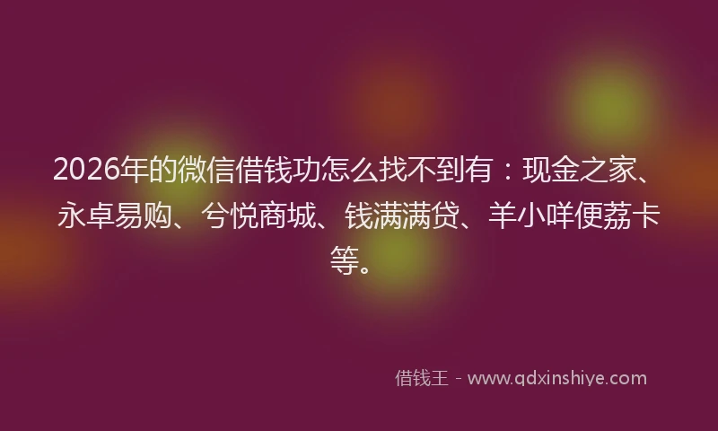 2026年的微信借钱功怎么找不到有：现金之家、永卓易购、兮悦商城、钱满满贷、羊小咩便荔卡等。