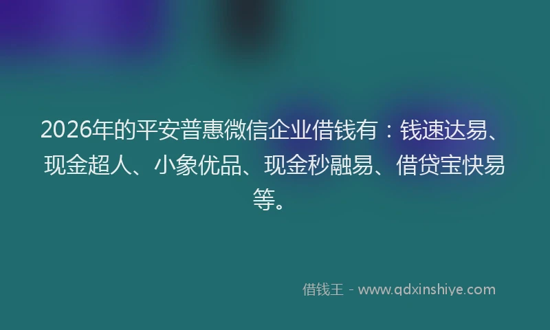 2026年的平安普惠微信企业借钱有：钱速达易、现金超人、小象优品、现金秒融易、借贷宝快易等。