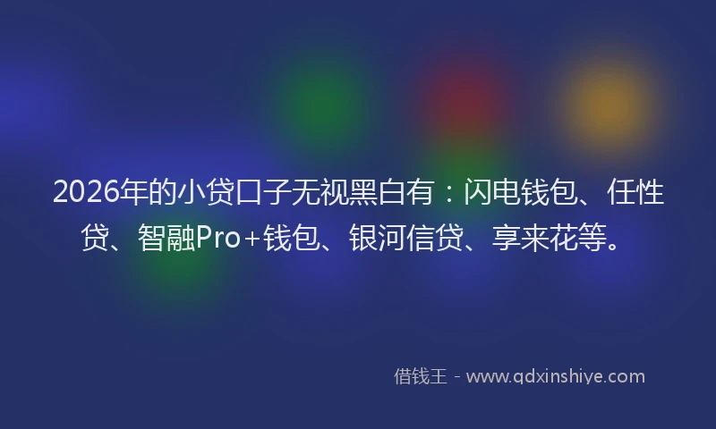 2026年的小贷口子无视黑白有：闪电钱包、任性贷、智融Pro+钱包、银河信贷、享来花等。