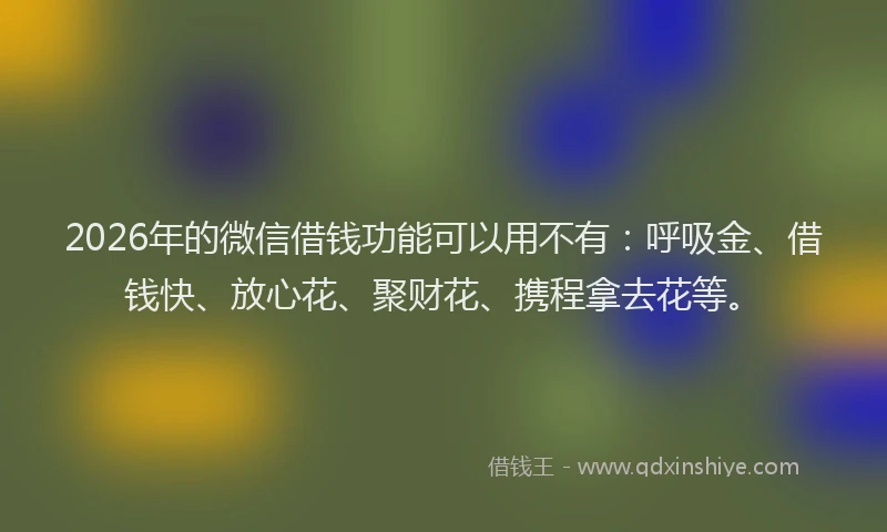 2026年的微信借钱功能可以用不有：呼吸金、借钱快、放心花、聚财花、携程拿去花等。