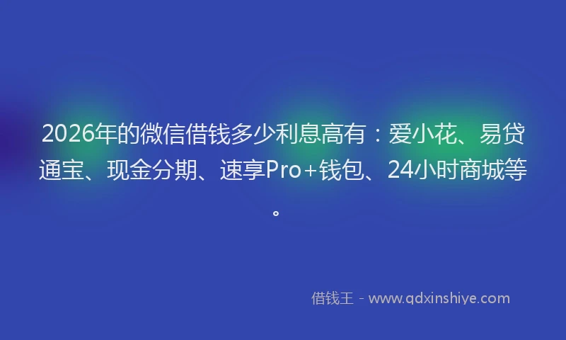 2026年的微信借钱多少利息高有：爱小花、易贷通宝、现金分期、速享Pro+钱包、24小时商城等。