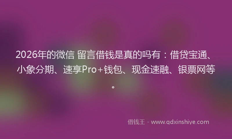 2026年的微信 留言借钱是真的吗有：借贷宝通、小象分期、速享Pro+钱包、现金速融、银票网等。