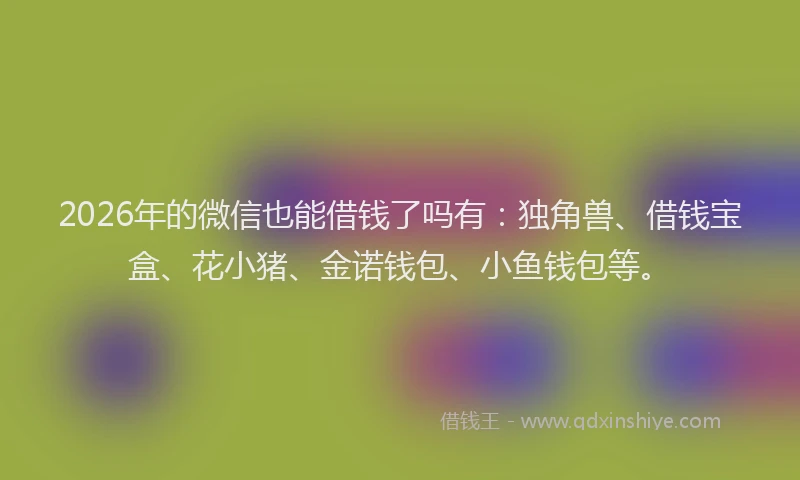 2026年的微信也能借钱了吗有：独角兽、借钱宝盒、花小猪、金诺钱包、小鱼钱包等。