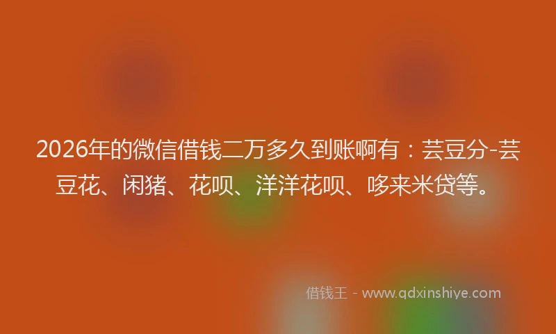 2026年的微信借钱二万多久到账啊有：芸豆分-芸豆花、闲猪、花呗、洋洋花呗、哆来米贷等。