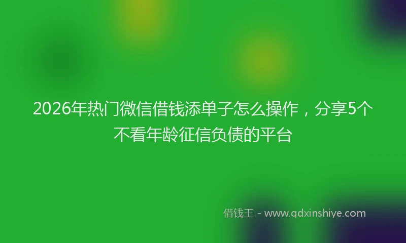 2026年热门微信借钱添单子怎么操作，分享5个不看年龄征信负债的平台