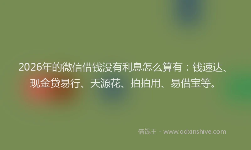 2026年的微信借钱没有利息怎么算有:钱速达、现金贷易行、天源花、拍拍用、易借宝等。