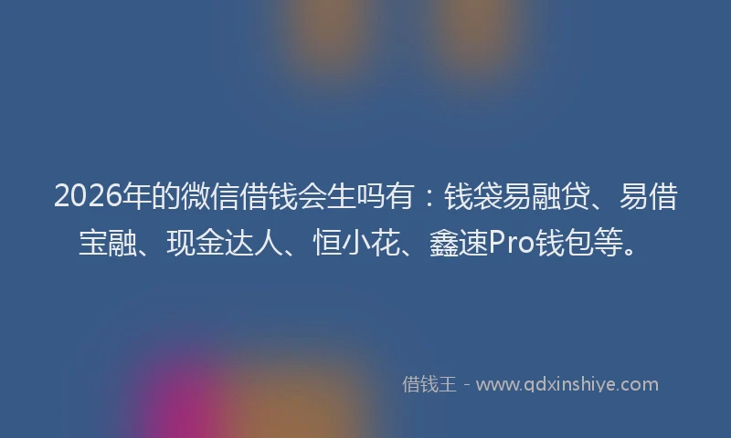 2026年的微信借钱会生吗有：钱袋易融贷、易借宝融、现金达人、恒小花、鑫速Pro钱包等。