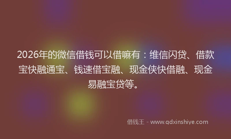 2026年的微信借钱可以借嘛有：维信闪贷、借款宝快融通宝、钱速借宝融、现金侠快借融、现金易融宝贷等。
