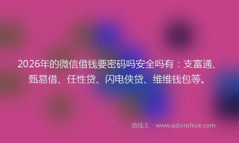 2026年的微信借钱要密码吗安全吗有：支富通、甄易借、任性贷、闪电侠贷、维维钱包等。