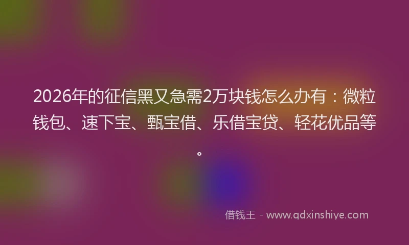 2026年的征信黑又急需2万块钱怎么办有：微粒钱包、速下宝、甄宝借、乐借宝贷、轻花优品等。