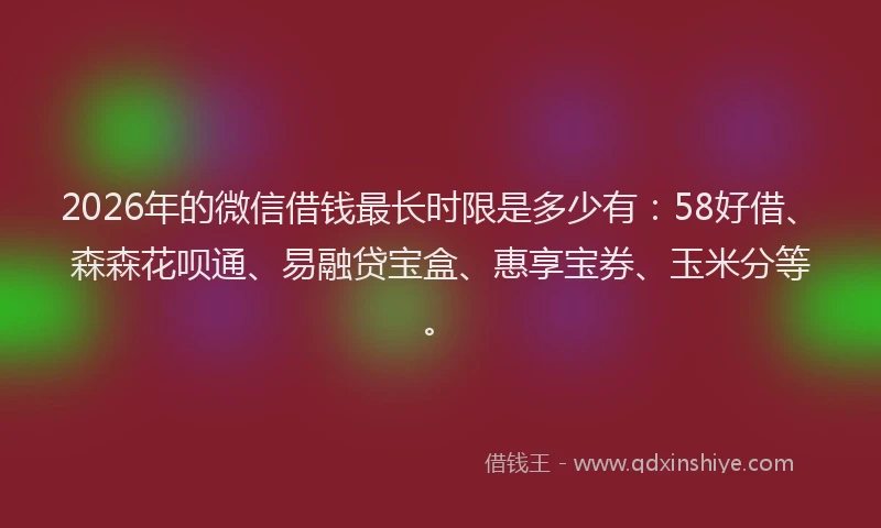 2026年的微信借钱最长时限是多少有：58好借、森森花呗通、易融贷宝盒、惠享宝券、玉米分等。
