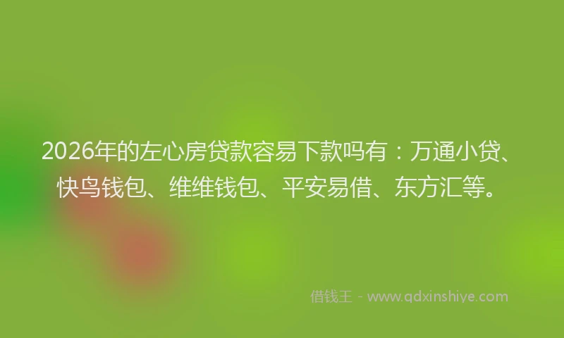 2026年的左心房贷款容易下款吗有：万通小贷、快鸟钱包、维维钱包、平安易借、东方汇等。