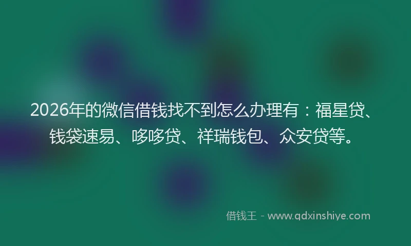 2026年的微信借钱找不到怎么办理有:福星贷、钱袋速易、哆哆贷、祥瑞钱包、众安贷等。