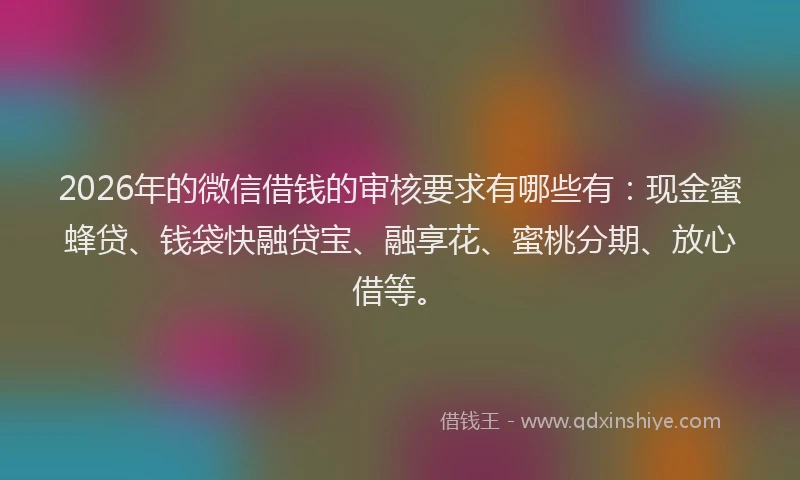 2026年的微信借钱的审核要求有哪些有：现金蜜蜂贷、钱袋快融贷宝、融享花、蜜桃分期、放心借等。