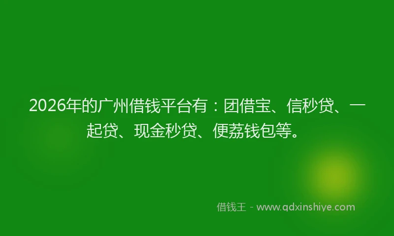2026年的广州借钱平台有：团借宝、信秒贷、一起贷、现金秒贷、便荔钱包等。