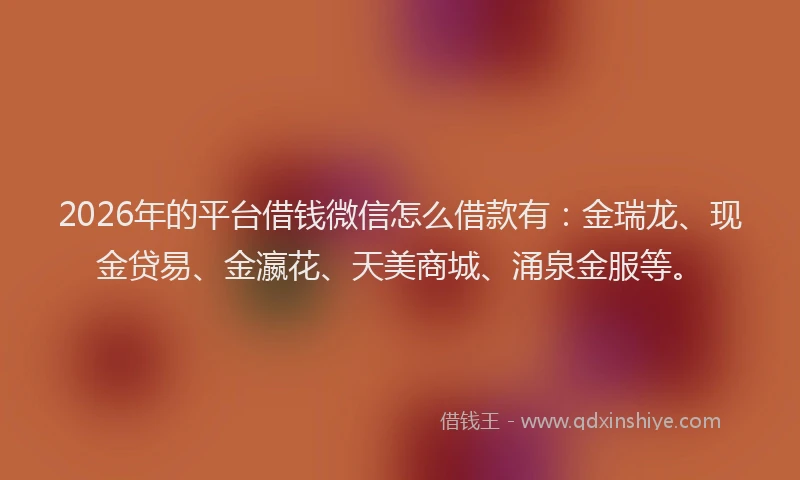 2026年的平台借钱微信怎么借款有：金瑞龙、现金贷易、金瀛花、天美商城、涌泉金服等。