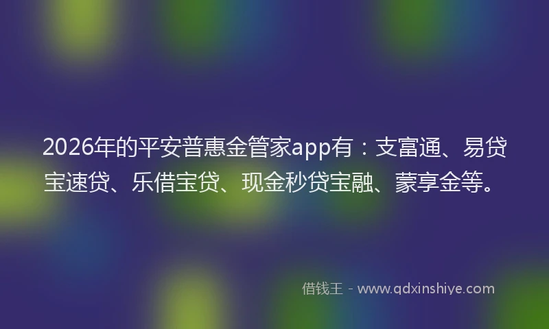 2026年的平安普惠金管家app有：支富通、易贷宝速贷、乐借宝贷、现金秒贷宝融、蒙享金等。