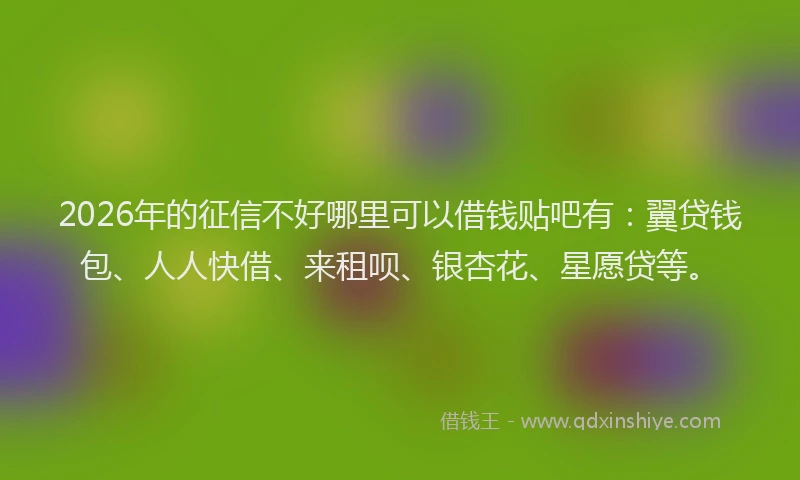 2026年的征信不好哪里可以借钱贴吧有：翼贷钱包、人人快借、来租呗、银杏花、星愿贷等。