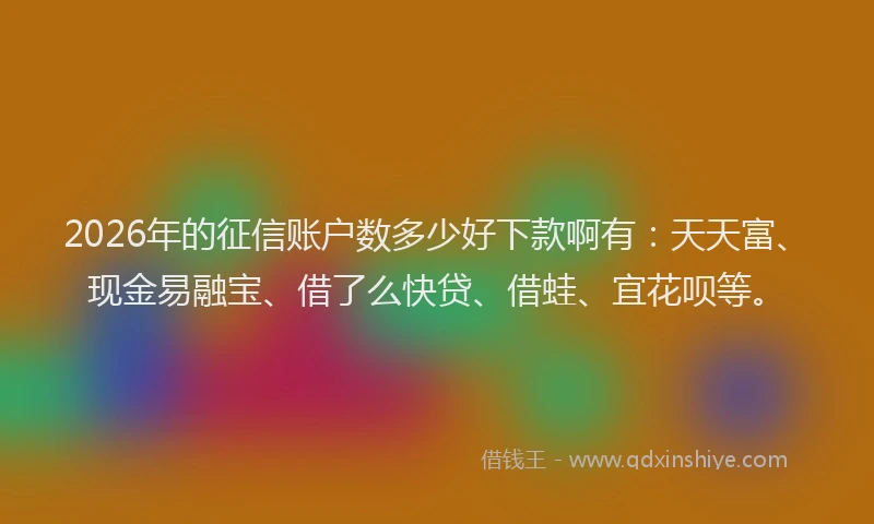 2026年的征信账户数多少好下款啊有：天天富、现金易融宝、借了么快贷、借蛙、宜花呗等。