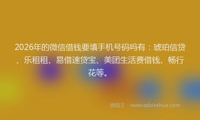 2026年的微信借钱要填手机号码吗有：琥珀信贷、乐租租、易借速贷宝、美团生活费借钱、畅行花等。