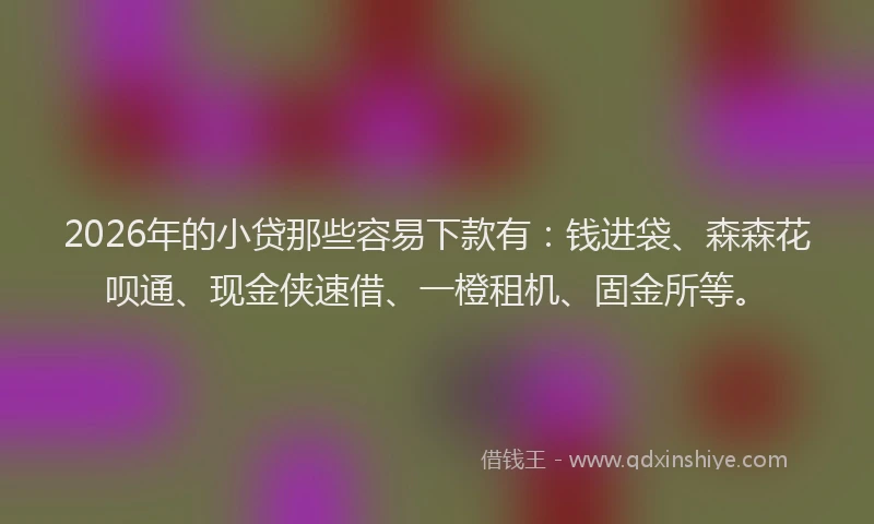 2026年的小贷那些容易下款有:钱进袋、森森花呗通、现金侠速借、一橙租机、固金所等。