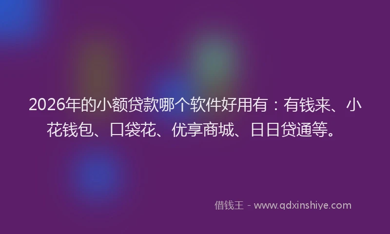 2026年的小额贷款哪个软件好用有：有钱来、小花钱包、口袋花、优享商城、日日贷通等。