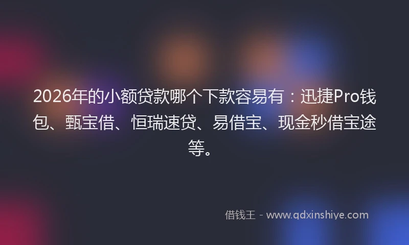2026年的小额贷款哪个下款容易有：迅捷Pro钱包、甄宝借、恒瑞速贷、易借宝、现金秒借宝途等。