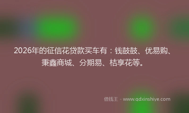 2026年的征信花贷款买车有：钱鼓鼓、优易购、秉鑫商城、分期易、桔享花等。