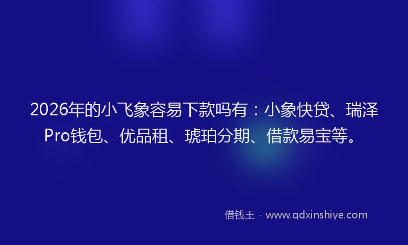 2026年的小飞象容易下款吗有：小象快贷、瑞泽Pro钱包、优品租、琥珀分期、借款易宝等。