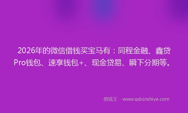 2026年的微信借钱买宝马有：同程金融、鑫贷Pro钱包、速享钱包+、现金贷易、瞬下分期等。