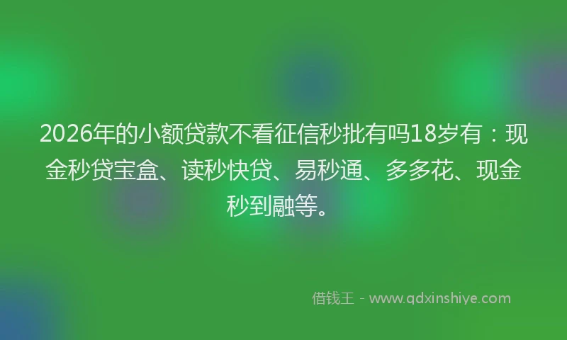 2026年的小额贷款不看征信秒批有吗18岁有：现金秒贷宝盒、读秒快贷、易秒通、多多花、现金秒到融等。