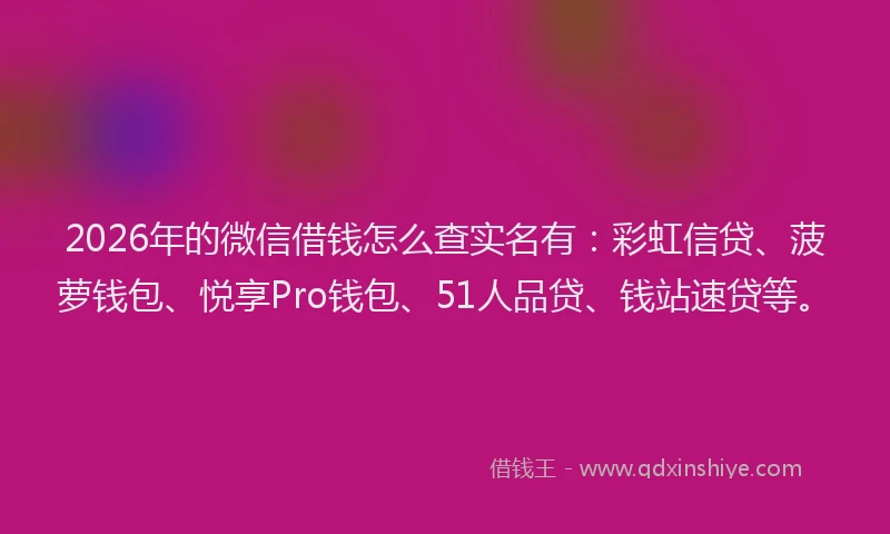 2026年的微信借钱怎么查实名有：彩虹信贷、菠萝钱包、悦享Pro钱包、51人品贷、钱站速贷等。