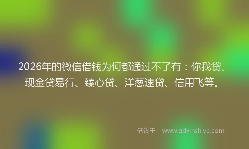 2026年的微信借钱为何都通过不了有：你我贷、现金贷易行、臻心贷、洋葱速贷、信用飞等。