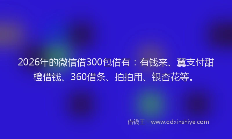 2026年的微信借300包借有：有钱来、翼支付甜橙借钱、360借条、拍拍用、银杏花等。