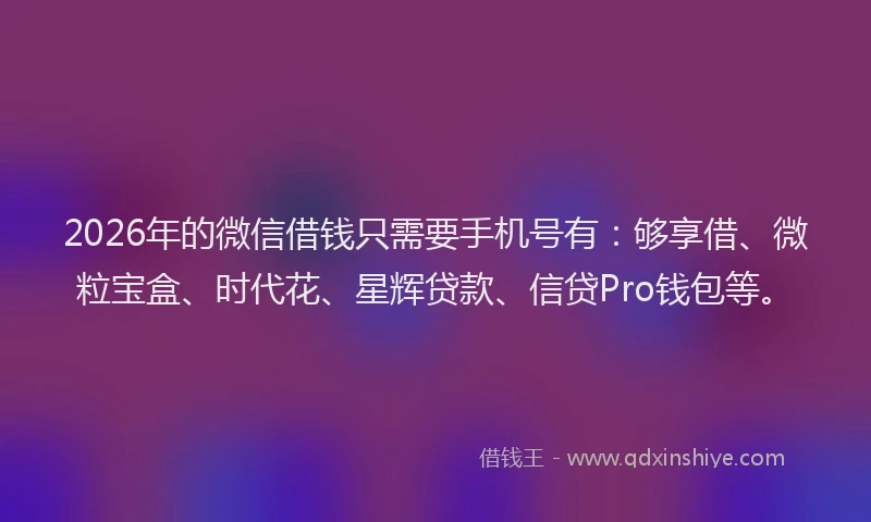 2026年的微信借钱只需要手机号有：够享借、微粒宝盒、时代花、星辉贷款、信贷Pro钱包等。