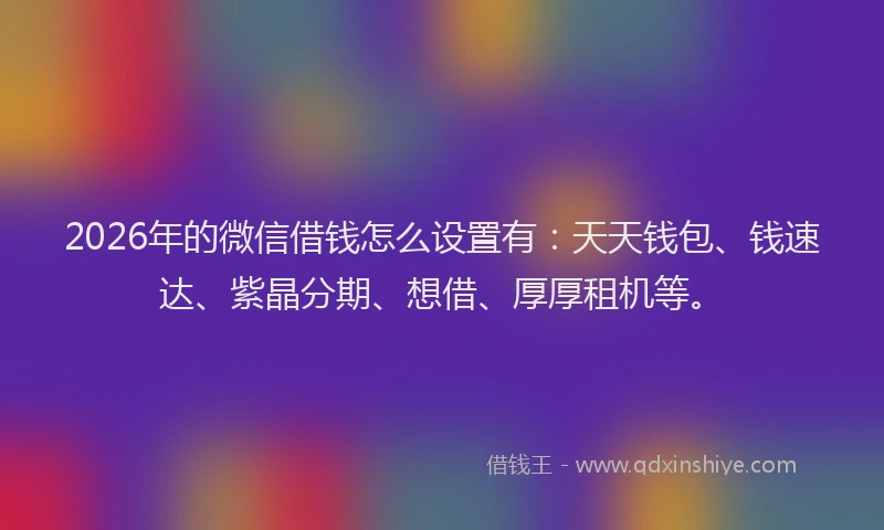 2026年的微信借钱怎么设置有：天天钱包、钱速达、紫晶分期、想借、厚厚租机等。