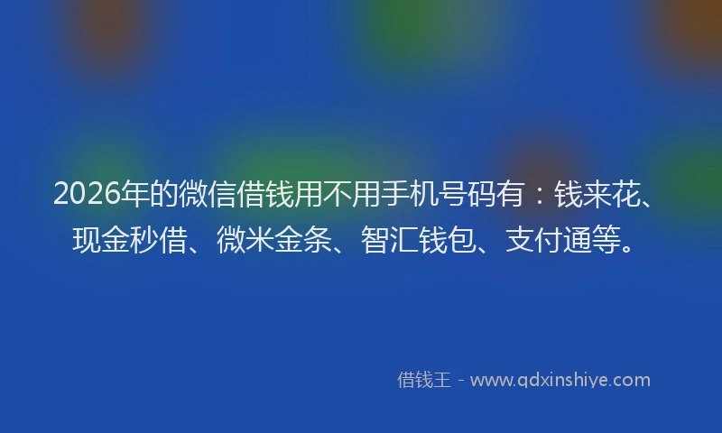 2026年的微信借钱用不用手机号码有:钱来花、现金秒借、微米金条、智汇钱包、支付通等。