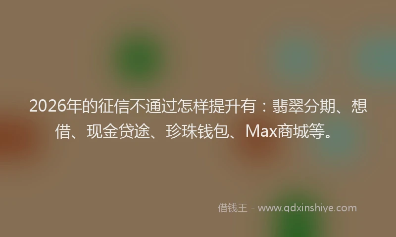 2026年的征信不通过怎样提升有：翡翠分期、想借、现金贷途、珍珠钱包、Max商城等。