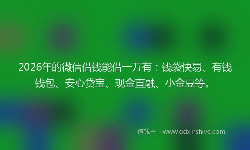 2026年的微信借钱能借一万有：钱袋快易、有钱钱包、安心贷宝、现金直融、小金豆等。