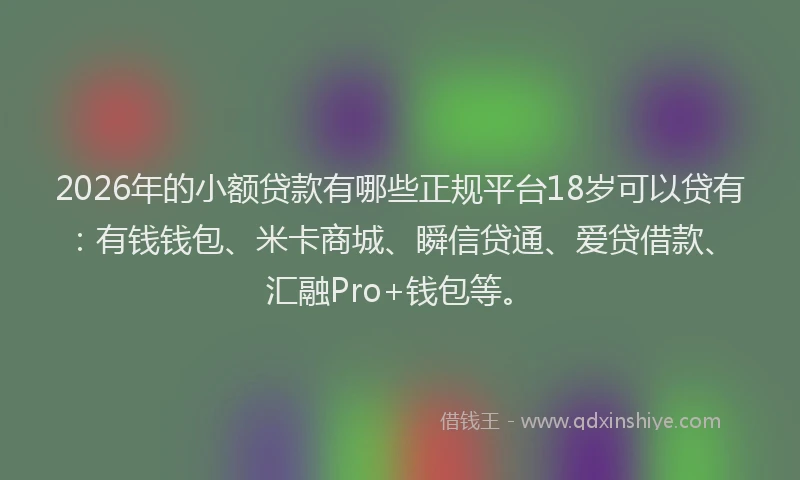 2026年的小额贷款有哪些正规平台18岁可以贷有：有钱钱包、米卡商城、瞬信贷通、爱贷借款、汇融Pro+钱包等。
