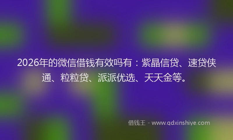2026年的微信借钱有效吗有：紫晶信贷、速贷侠通、粒粒贷、派派优选、天天金等。