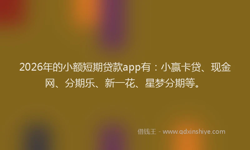 2026年的小额短期贷款app有:小赢卡贷、现金网、分期乐、新一花、星梦分期等。