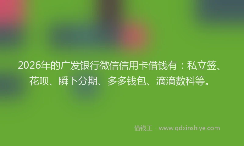 2026年的广发银行微信信用卡借钱有：私立签、花呗、瞬下分期、多多钱包、滴滴数科等。