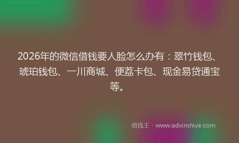 2026年的微信借钱要人脸怎么办有：翠竹钱包、琥珀钱包、一川商城、便荔卡包、现金易贷通宝等。