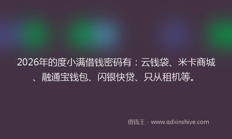 2026年的度小满借钱密码有：云钱袋、米卡商城、融通宝钱包、闪银快贷、只从租机等。