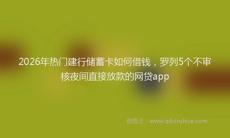 2026年热门建行储蓄卡如何借钱，罗列5个不审核夜间直接放款的网贷app
