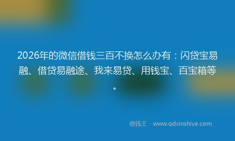 2026年的微信借钱三百不换怎么办有：闪贷宝易融、借贷易融途、我来易贷、用钱宝、百宝箱等。