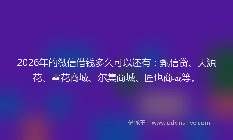 2026年的微信借钱多久可以还有：甄信贷、天源花、雪花商城、尔集商城、匠也商城等。
