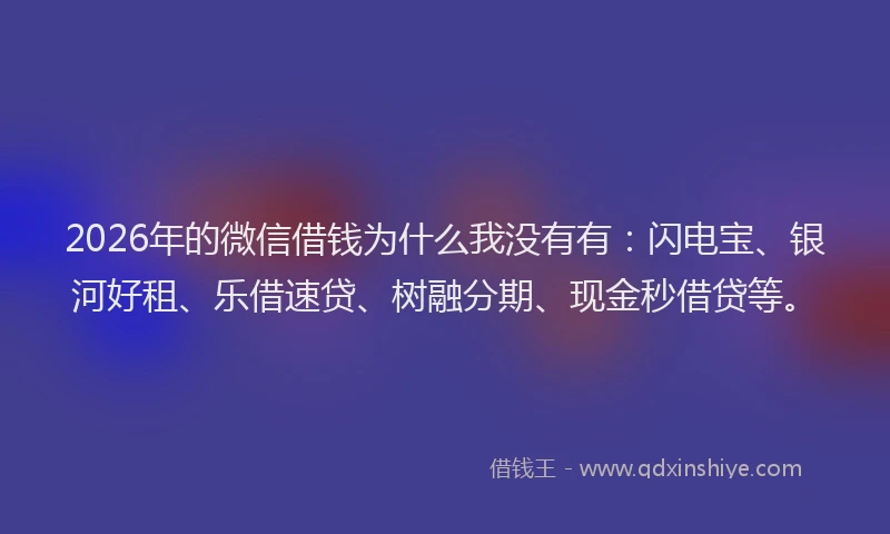 2026年的微信借钱为什么我没有有：闪电宝、银河好租、乐借速贷、树融分期、现金秒借贷等。